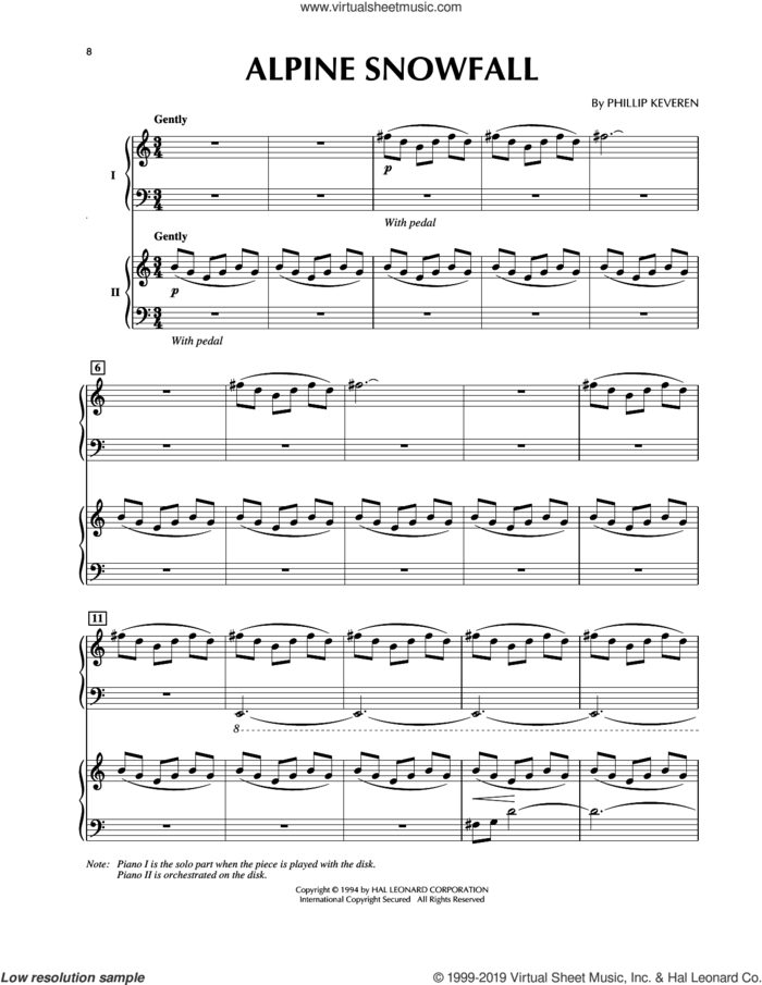 Alpine Snowfall (from Presto Scherzo) (for 2 pianos) sheet music for piano four hands by Phillip Keveren, classical score, intermediate skill level