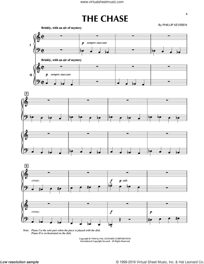 The Chase (from Presto Scherzo) (for 2 pianos) sheet music for piano four hands by Phillip Keveren, classical score, intermediate skill level