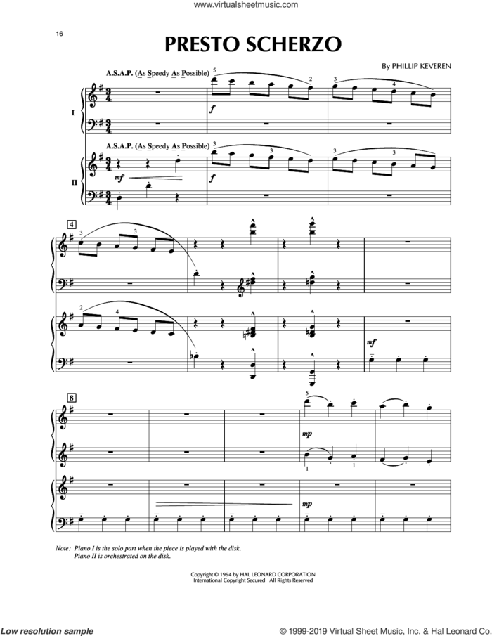 Presto Scherzo (from Presto Scherzo) (for 2 pianos) sheet music for piano four hands by Phillip Keveren, classical score, intermediate skill level