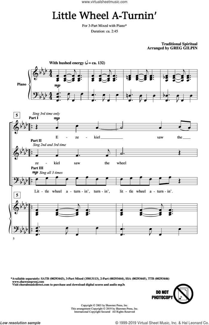 Little Wheel A-Turnin' (arr. Greg Gilpin) sheet music for choir (3-Part Mixed)  and Greg Gilpin, intermediate skill level