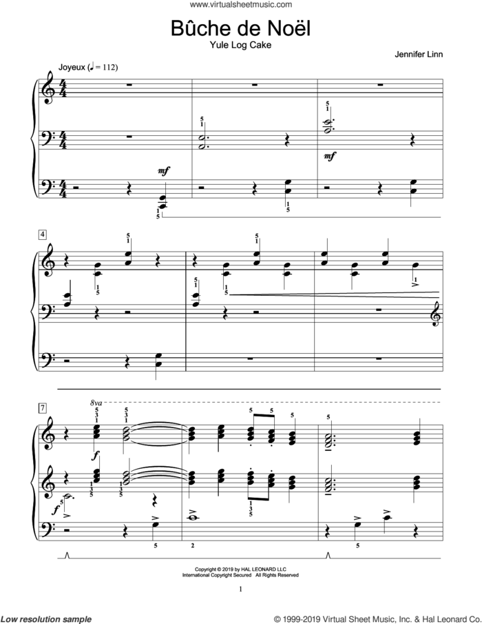 Buche de Noel sheet music for piano solo (elementary) by Jennifer Linn, classical score, beginner piano (elementary)