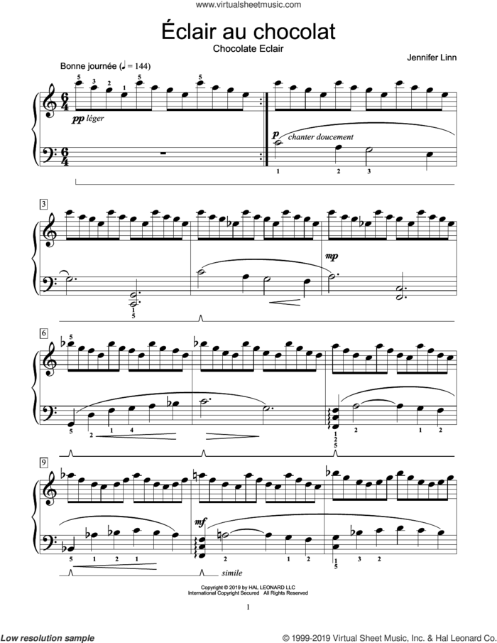 Eclair au chocolat sheet music for piano solo (elementary) by Jennifer Linn, classical score, beginner piano (elementary)