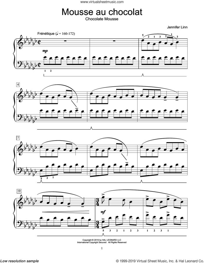 Mousse au chocolat sheet music for piano solo (elementary) by Jennifer Linn, classical score, beginner piano (elementary)