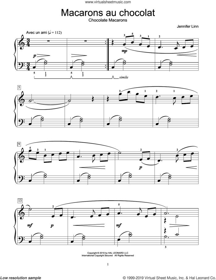Macarons au chocolat sheet music for piano solo (elementary) by Jennifer Linn, classical score, beginner piano (elementary)