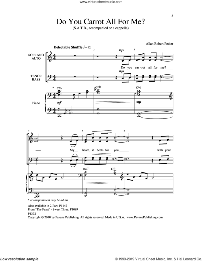 Do You Carrot All For Me sheet music for choir (SATB: soprano, alto, tenor, bass) by Allan Robert Petker, intermediate skill level