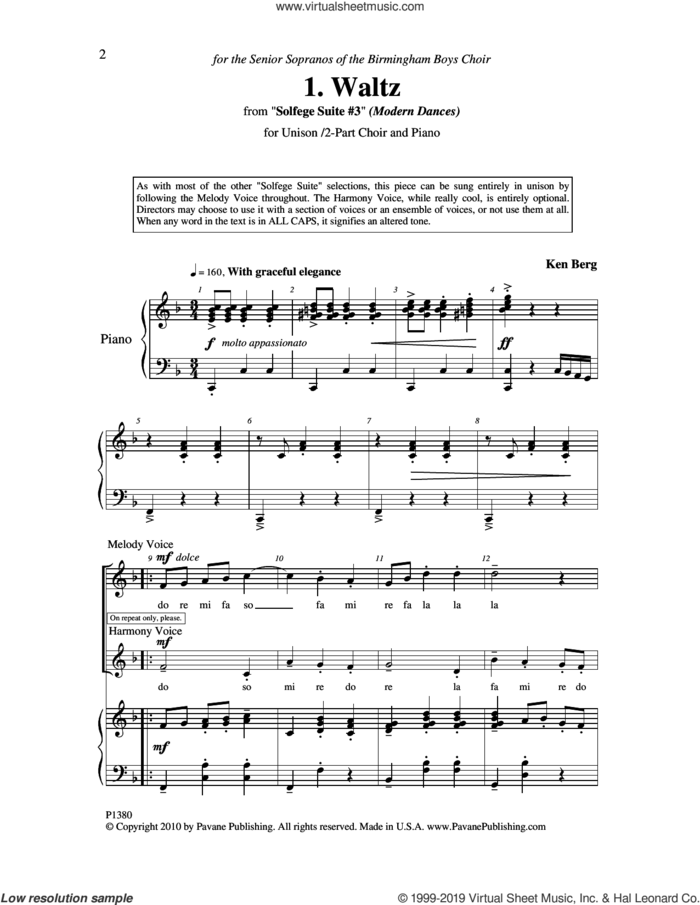 Waltz (from 'Solfege Suite #3') sheet music for choir (2-Part) by Ken Berg, intermediate duet