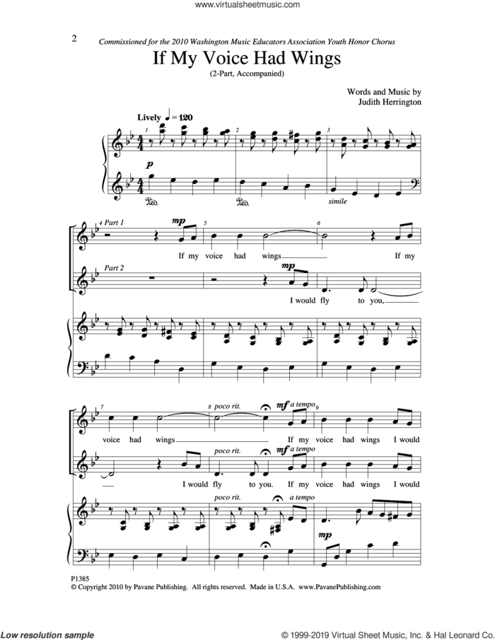 If My Voice Had Wings sheet music for choir (2-Part) by Judith Herrington, intermediate duet