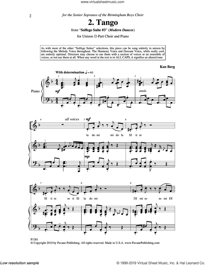 Tango (from 'Solfege Suite #3') sheet music for choir (2-Part) by Ken Berg, intermediate duet