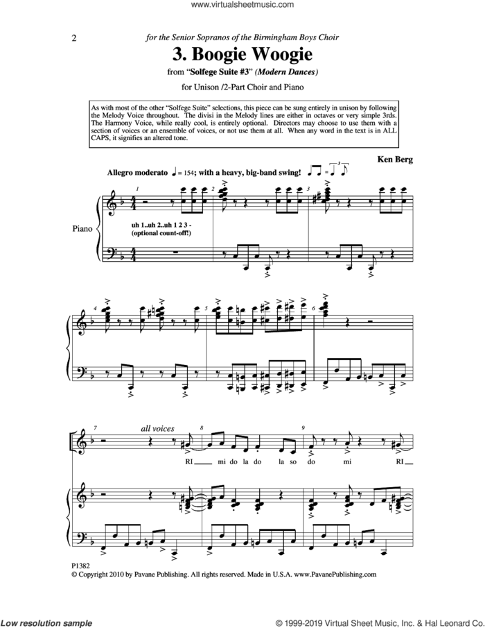 Boogie Woogie (from 'Solfege Suite #3') sheet music for choir (2-Part) by Ken Berg, intermediate duet