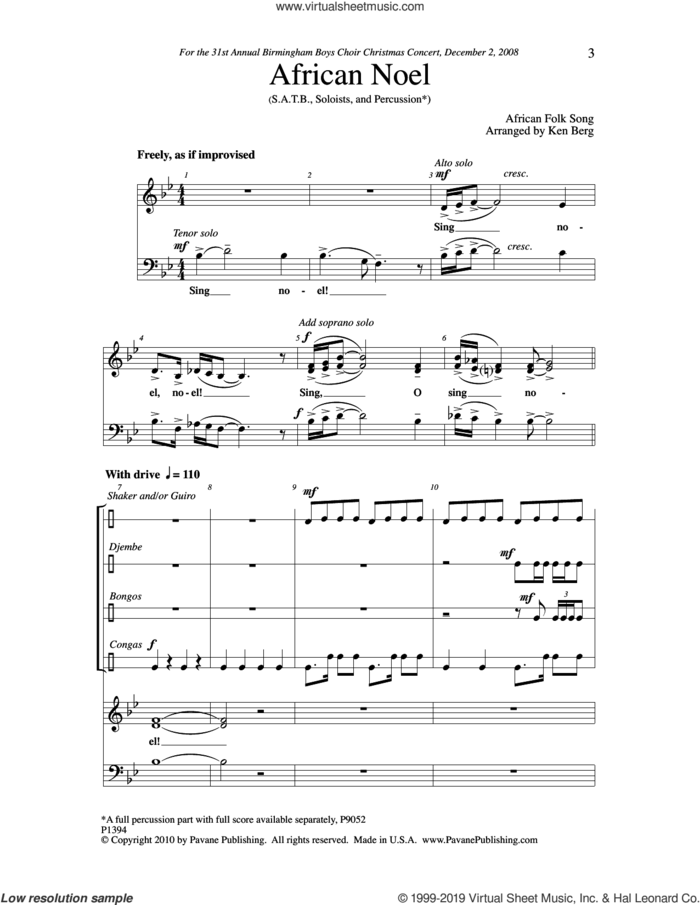 African Noel (arr. Ken Berg) sheet music for choir (SATB: soprano, alto, tenor, bass) by African Folk Song and Ken Berg, intermediate skill level