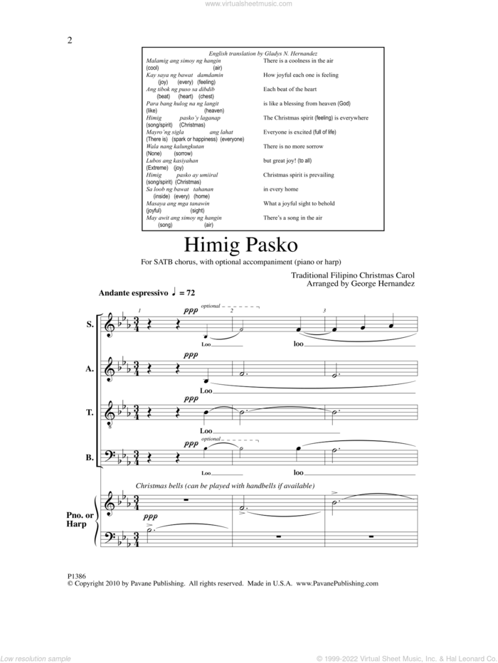 Himig Pasko (arr. George Hernandez) sheet music for choir (SATB: soprano, alto, tenor, bass) by Traditional Filipino Christmas Carol and George Hernandez, intermediate skill level