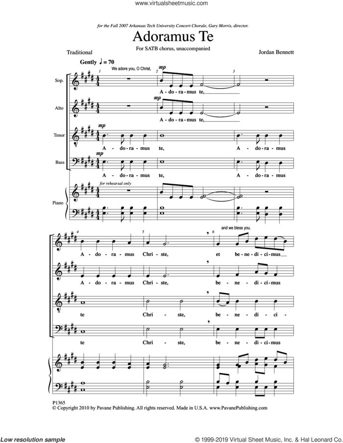 Adoramus Te sheet music for choir (SATB: soprano, alto, tenor, bass) by Jordan Bennett, intermediate skill level