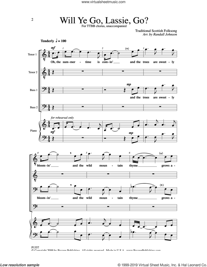 Will Ye Go, Lassie, Go? sheet music for choir (TTBB: tenor, bass) by Randall Johnson, intermediate skill level