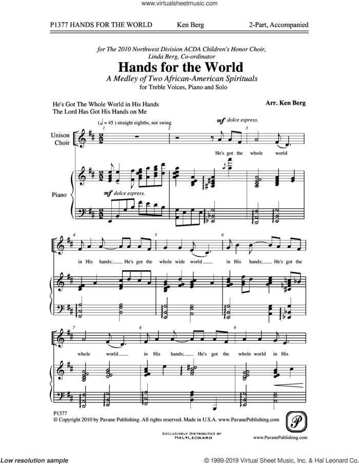 Hands For The World sheet music for choir (2-Part) by Ken Berg, intermediate duet