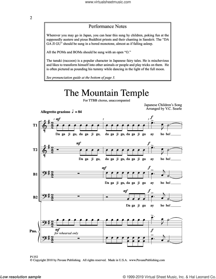 The Mountain Temple sheet music for choir (TTBB: tenor, bass) by George Searle, intermediate skill level