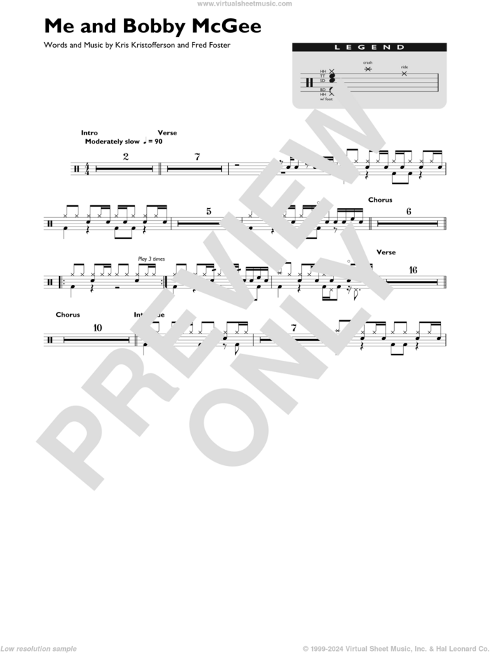 Me And Bobby McGee sheet music for drums (percussions) by Janis Joplin, Fred Foster and Kris Kristofferson, intermediate skill level