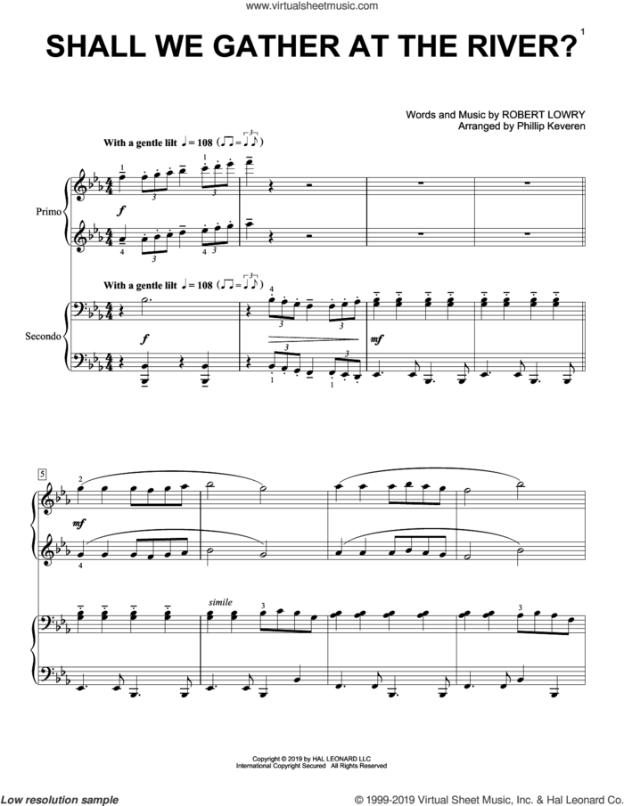 Shall We Gather At The River? (arr. Phillip Keveren) sheet music for piano four hands by Robert Lowry and Phillip Keveren, intermediate skill level