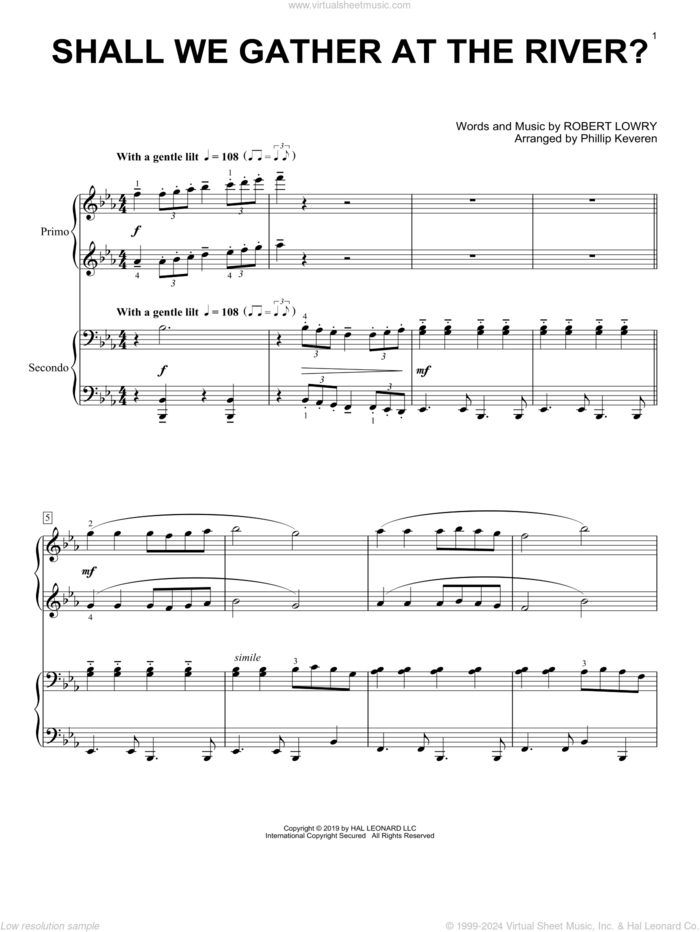 Shall We Gather At The River? (arr. Phillip Keveren) sheet music for piano four hands by Robert Lowry and Phillip Keveren, intermediate skill level