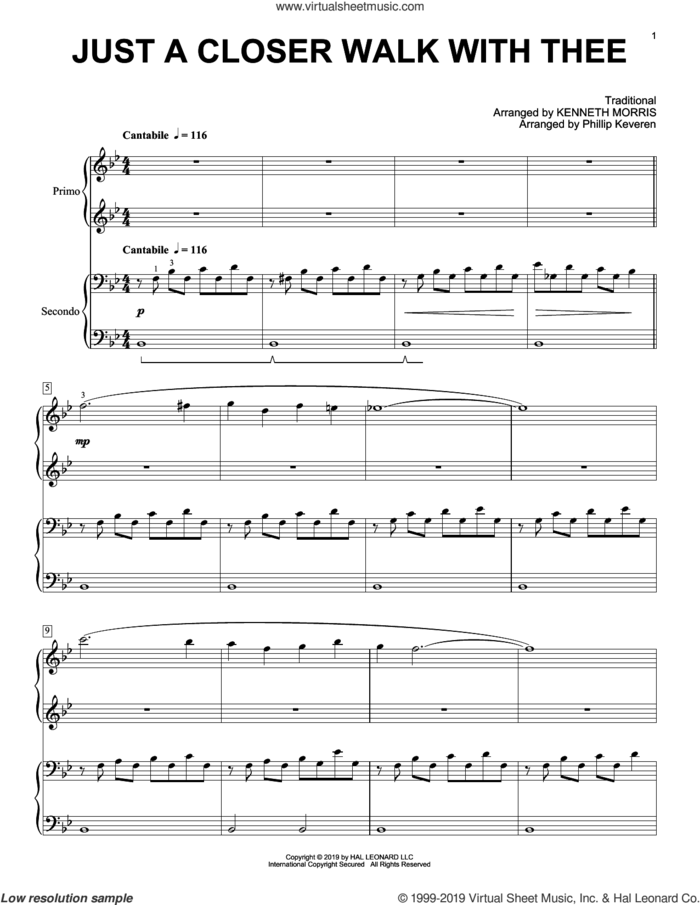 Just A Closer Walk With Thee (arr. Phillip Keveren) sheet music for piano four hands by Kenneth Morris, Phillip Keveren and Miscellaneous, intermediate skill level