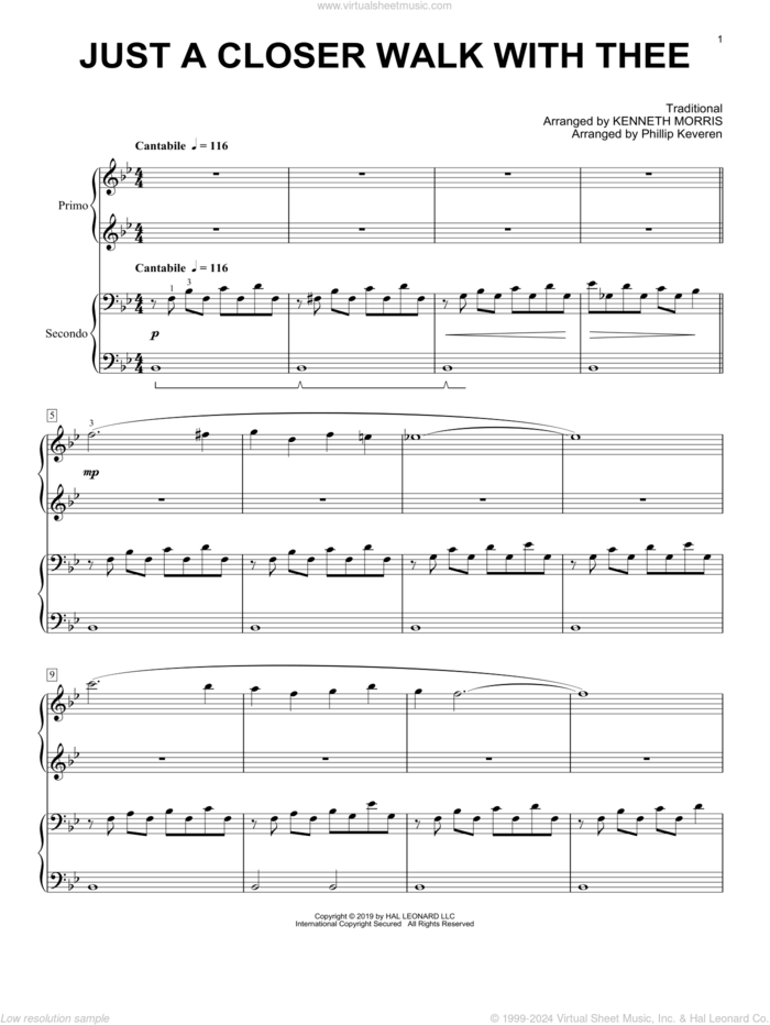 Just A Closer Walk With Thee (arr. Phillip Keveren) sheet music for piano four hands by Kenneth Morris, Phillip Keveren and Miscellaneous, intermediate skill level