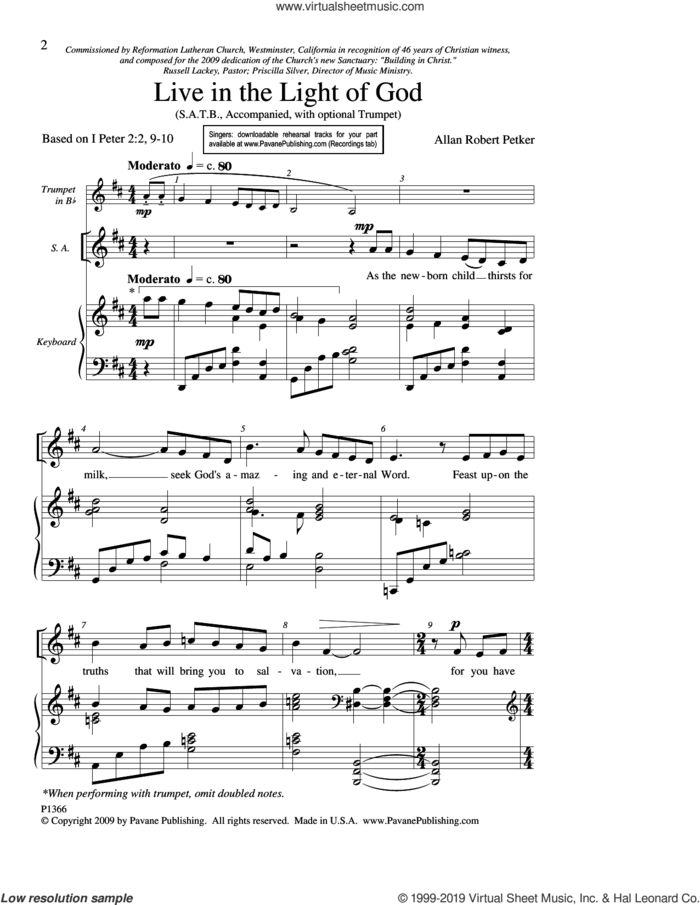 Live In The Light Of God sheet music for choir (SATB: soprano, alto, tenor, bass) by Allan Robert Petker, intermediate skill level