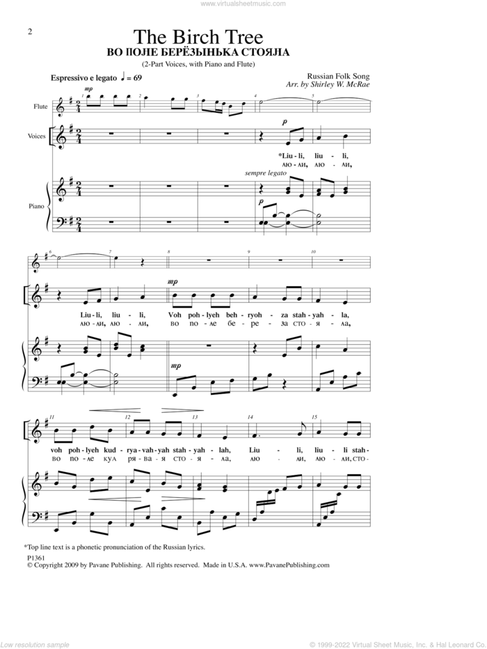 The Birch Tree (arr. Shirley McRae) sheet music for choir (2-Part)  and Shirley McRae, intermediate duet