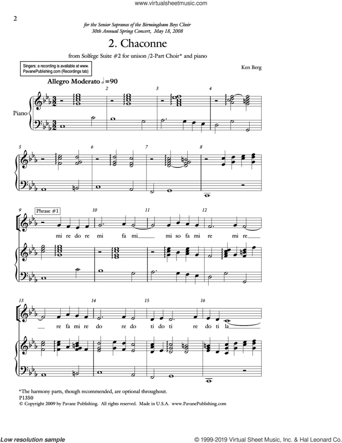 Chaconne (from 'solfege Suite 2') sheet music for choir (Unison) by Ken Berg, intermediate skill level