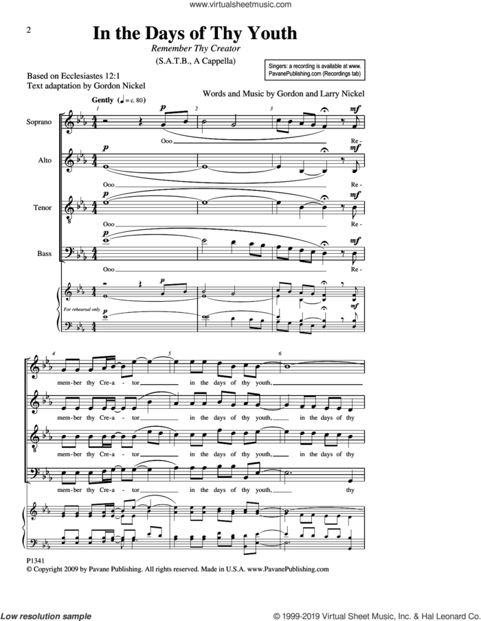 In The Days Of Thy Youth (Remember Thy Creator) sheet music for choir (SATB: soprano, alto, tenor, bass) by Gordon Nickel and Larry Nickel, Gordon Nickel and Larry Nickel, intermediate skill level