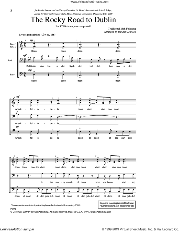The Rocky Road To Dublin sheet music for choir (TTBB: tenor, bass) by Randall Johnson, intermediate skill level