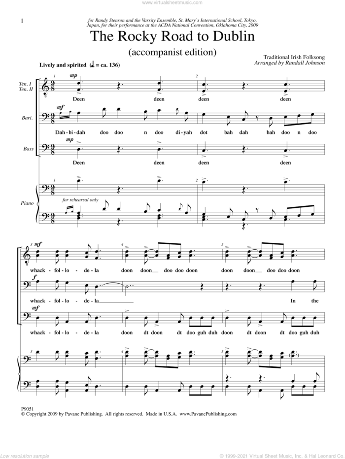 The Rocky Road To Dublin sheet music for orchestra/band (piano accompaniment) by Randall Johnson, intermediate skill level