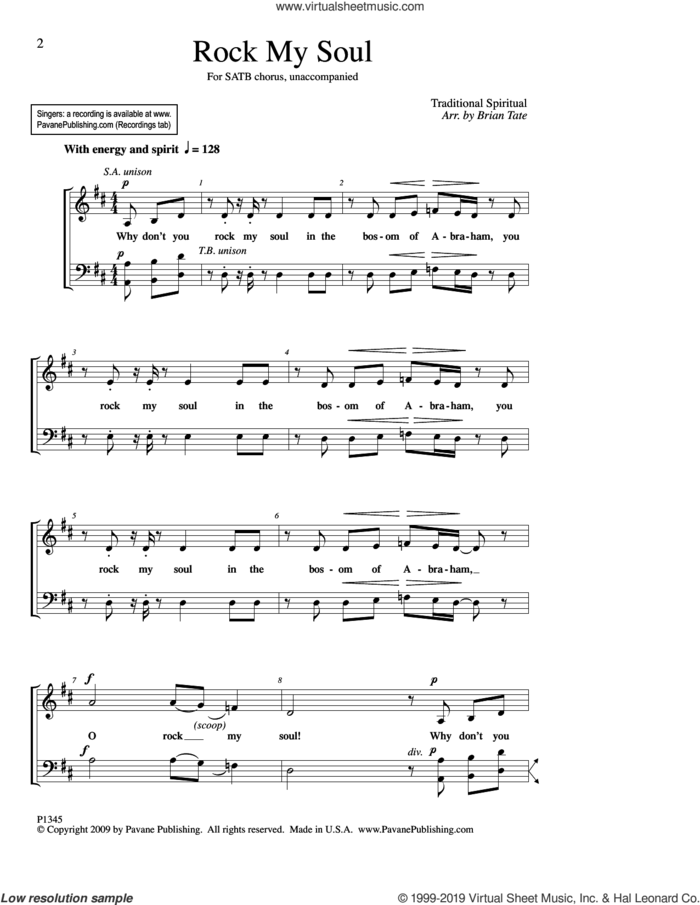 Rock My Soul sheet music for choir (SATB: soprano, alto, tenor, bass) by Brian Tate, intermediate skill level