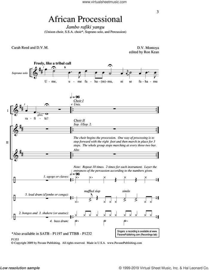 African Processional (ed. Ron Kean) sheet music for choir (SSA: soprano, alto) by David Montoya and Ron Kean, intermediate skill level
