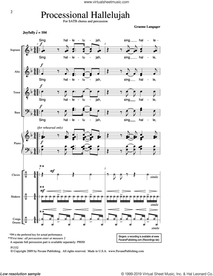 Processional Hallelujah sheet music for choir (SATB: soprano, alto, tenor, bass) by Graeme Langager, intermediate skill level