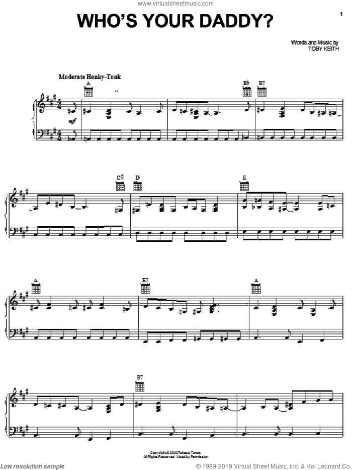 Who's Your Daddy? sheet music for voice, piano or guitar by Toby Keith, intermediate skill level