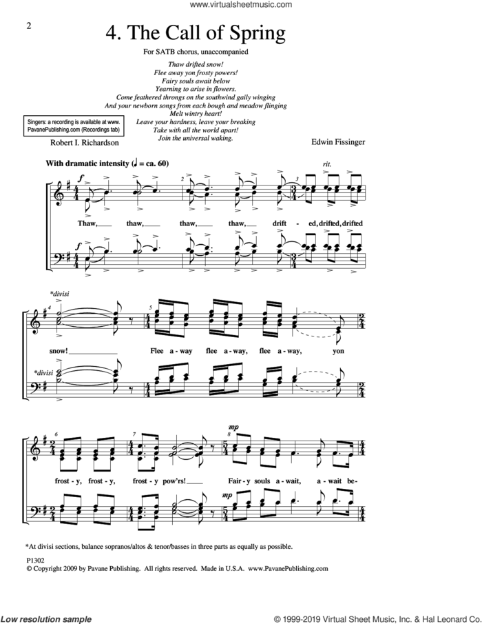 The Call Of Spring sheet music for choir (SATB: soprano, alto, tenor, bass) by Edwin Fissinger and Robert I. Richardson, intermediate skill level