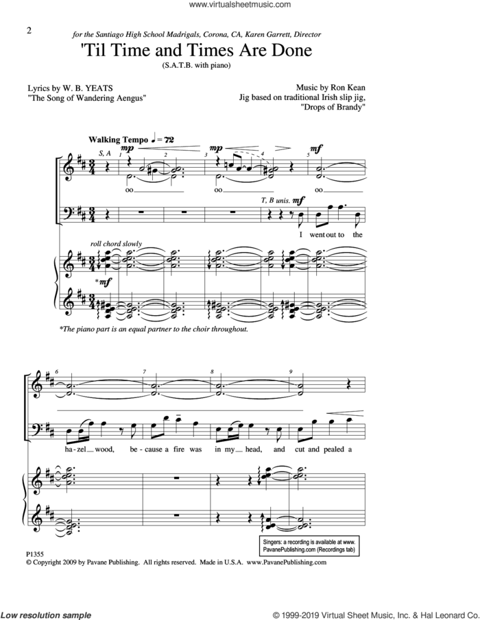 Til Time And Times Are Done sheet music for choir (SATB: soprano, alto, tenor, bass) by Ron Kean and W.B. Yeats, intermediate skill level