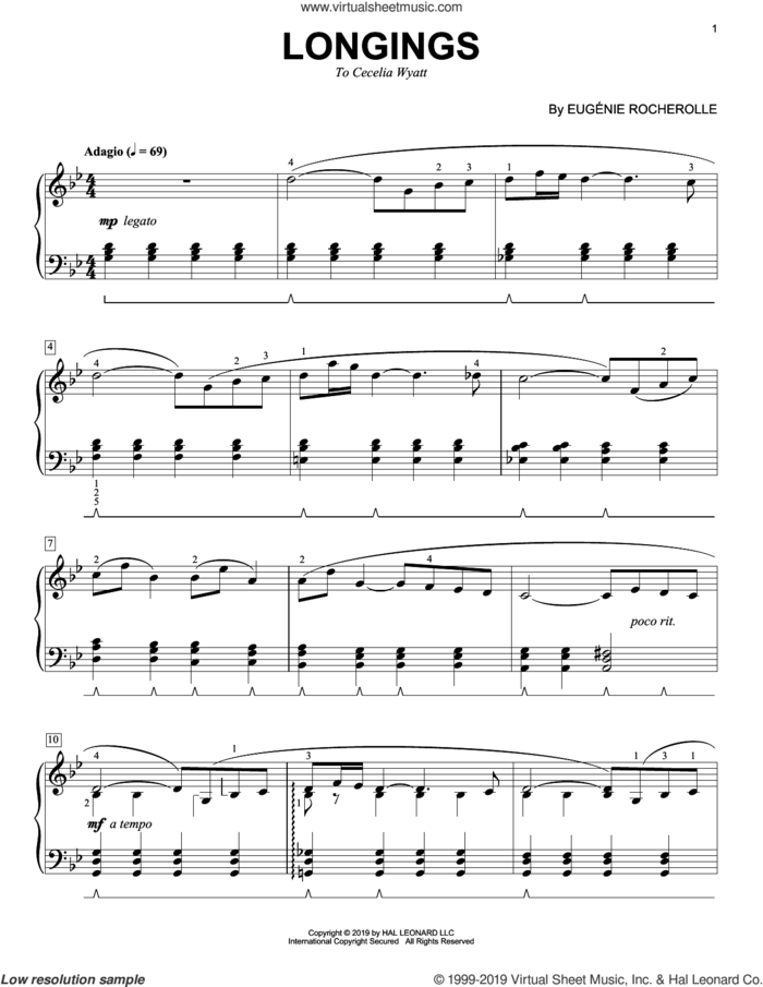 Longings sheet music for piano solo by Eugenie Rocherolle, intermediate skill level