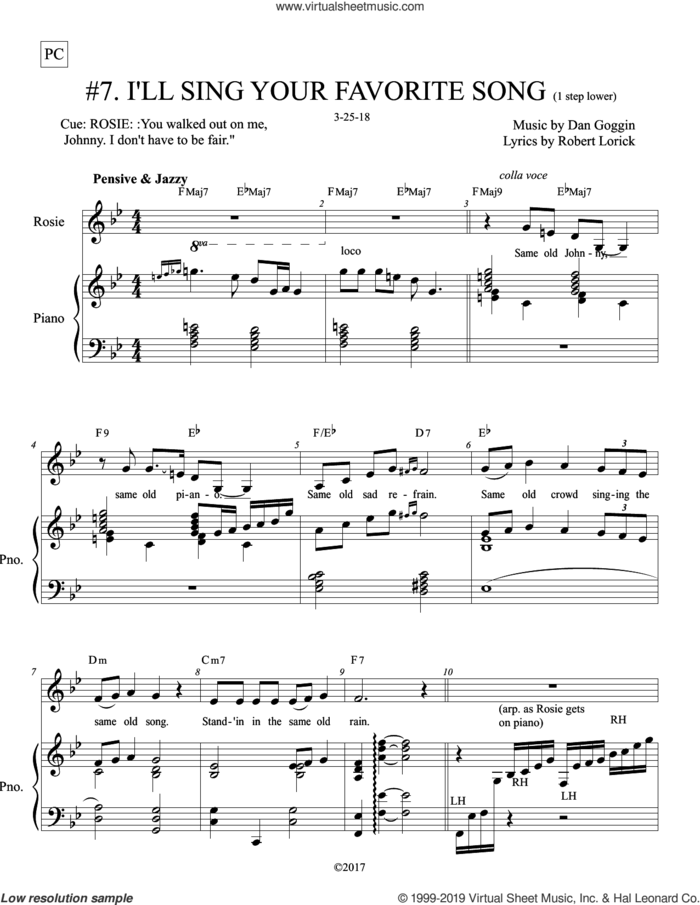 I'll Sing Your Favorite Song (from Johnny Manhattan: A New Musical) sheet music for voice and piano by Robert Lorick, Dan Goggin and Dan Goggin & Robert Lorick, intermediate skill level