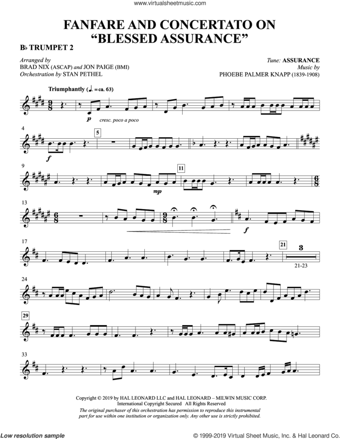 Fanfare and Concertato on 'Blessed Assurance' (arr. Brad Nix and Jon Paige) sheet music for orchestra/band (Bb trumpet 2) by Fanny J. Crosby, Brad Nix and Jon Paige, intermediate skill level