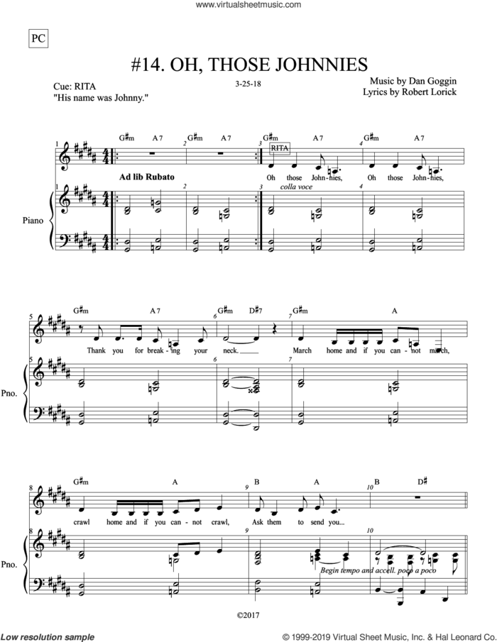 Oh, Those Johnnies (from Johnny Manhattan: A New Musical) sheet music for voice and piano by Robert Lorick, Dan Goggin and Dan Goggin & Robert Lorick, intermediate skill level