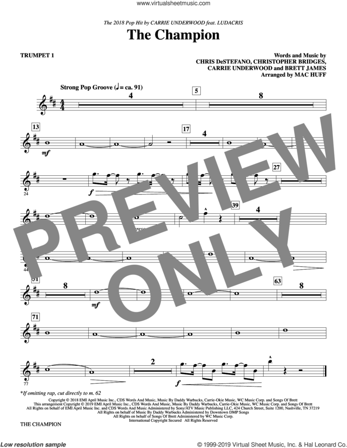 The Champion (feat. Ludacris) (arr. Mac Huff) (complete set of parts) sheet music for orchestra/band by Mac Huff, Brett James, Carrie Underwood, Chris Destefano, Christopher Bridges and Ludacris, intermediate skill level