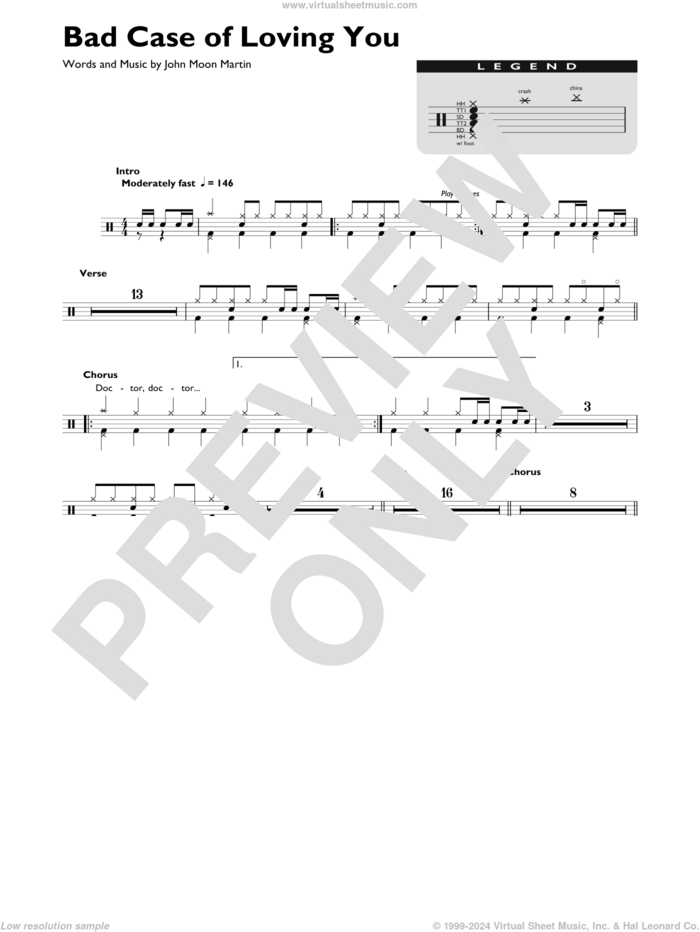 Bad Case Of Loving You sheet music for drums (percussions) by Robert Palmer and John Moon Martin, intermediate skill level