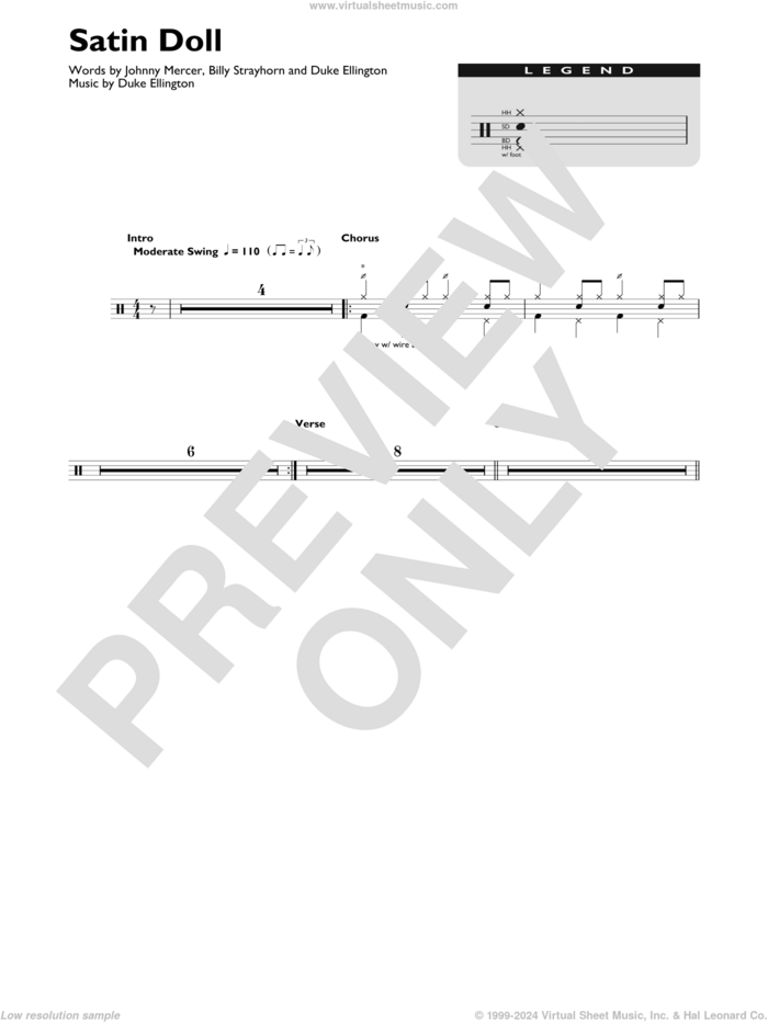 Satin Doll sheet music for drums (percussions) by Duke Ellington, Billy Strayhorn and Johnny Mercer, intermediate skill level