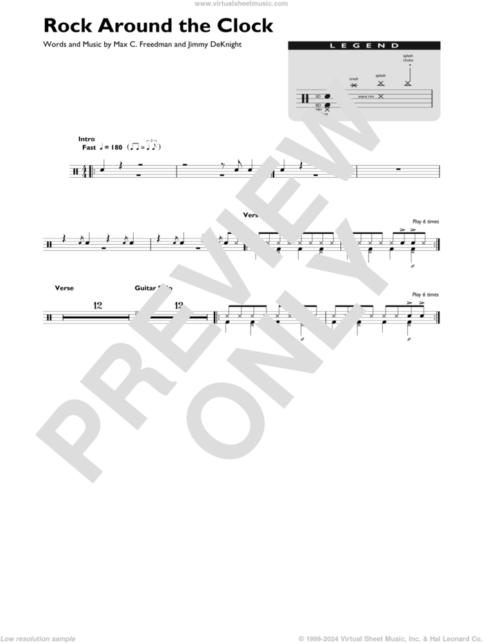 Rock Around The Clock sheet music for drums (percussions) by Bill Haley & His Comets, Jimmy DeKnight and Max C. Freedman, intermediate skill level