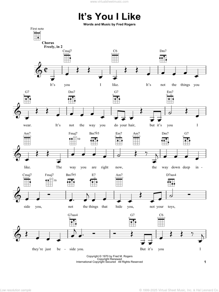 It's You I Like (from Mister Rogers' Neighborhood) sheet music for ukulele by Fred Rogers and Mister Rogers, intermediate skill level