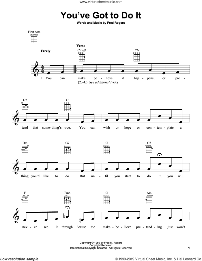 You've Got To Do It (from Mister Rogers' Neighborhood) sheet music for ukulele by Fred Rogers and Mister Rogers, intermediate skill level