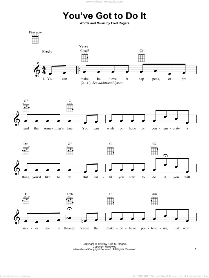 You've Got To Do It (from Mister Rogers' Neighborhood) sheet music for ukulele by Fred Rogers and Mister Rogers, intermediate skill level