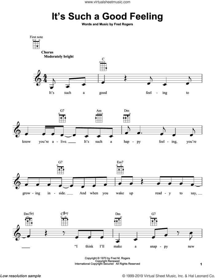 It's Such A Good Feeling (from Mister Rogers' Neighborhood) sheet music for ukulele by Fred Rogers and Mister Rogers, intermediate skill level