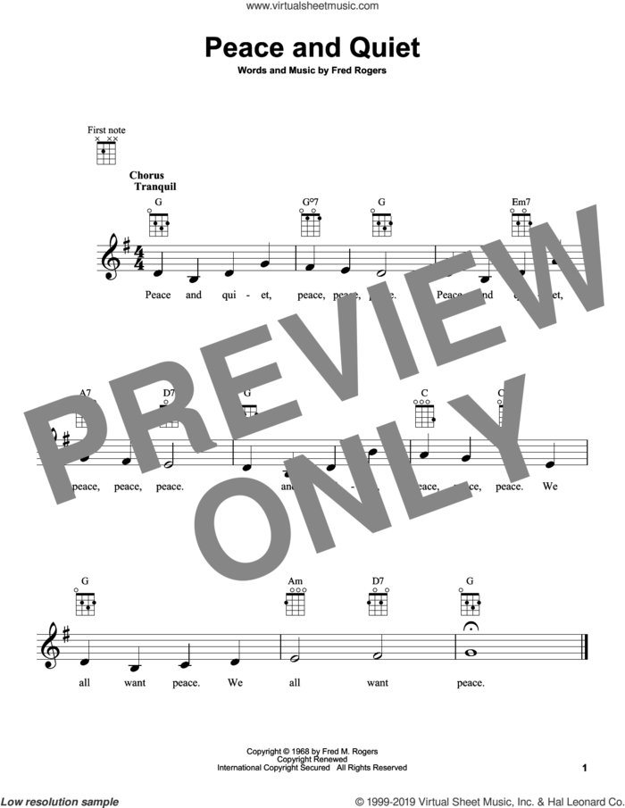Peace And Quiet (from Mister Rogers' Neighborhood) sheet music for ukulele by Fred Rogers and Mister Rogers, intermediate skill level