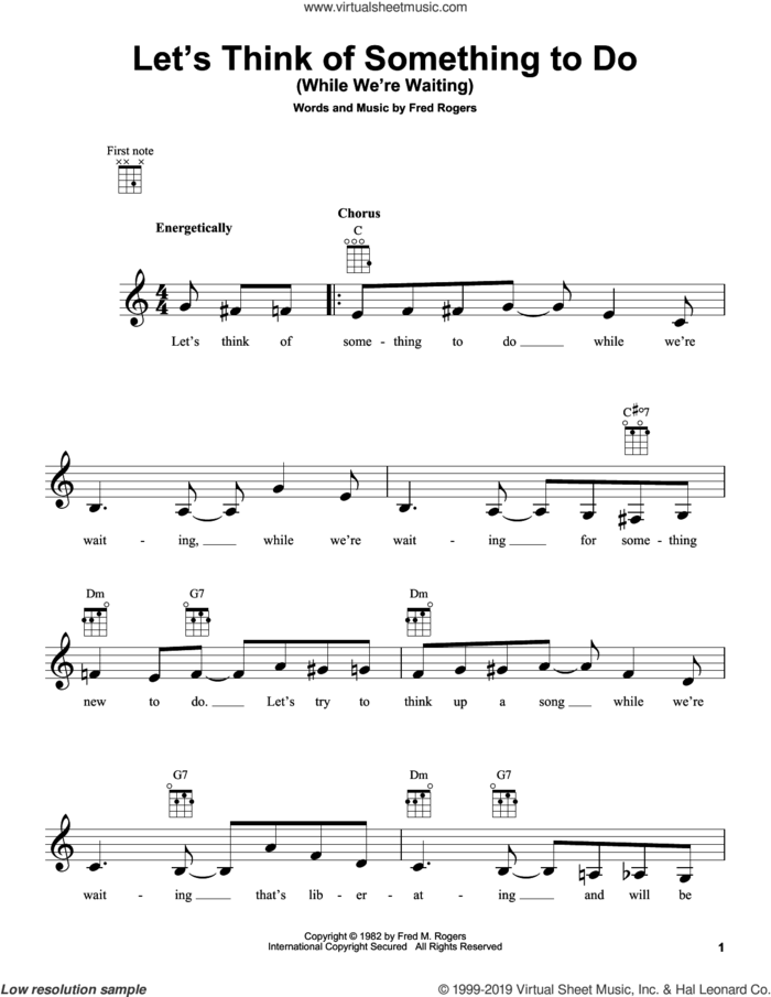 Let's Think Of Something To Do (While We're Waiting) (from Mister Rogers' Neighborhood) sheet music for ukulele by Fred Rogers and Mister Rogers, intermediate skill level